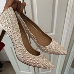 Worn once white pearl heel